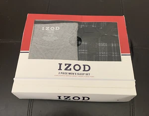 NIB Izod 2 Piece Sleep Set Mens Size XL Solid Gray LS Shirt and Plaid Pants O5 - Picture 1 of 5