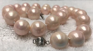 19” Pearl Necklace Iridescent Light Pink White Gold Filled Clasp 14mm￼ Bold - Picture 1 of 6