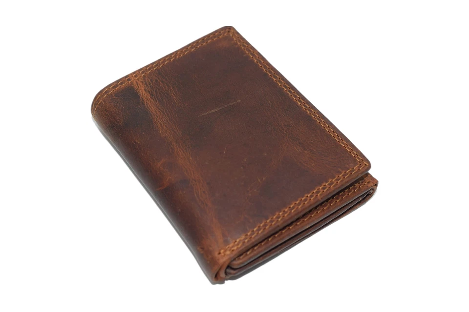 RFID Blocking Hunter Brown Vintage Distressed Leather Trifold Wallet - Image 1 of 4