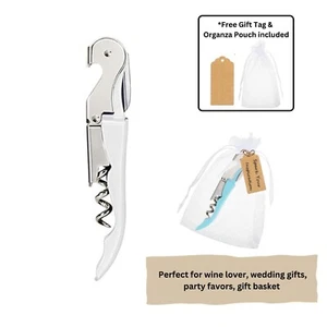 White Corkscrew Doubled Hinged Waiters Wine Key Bottle Opener with Foil Cutter - Picture 1 of 6