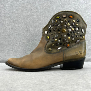 Lucky Brand Chelsea Distressed Leather Studded Ankle Boot- Brown- Women size 8.5