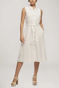 NWT Anne Klein White Eyelet Diane Midi Shirt Dress SZ 4 - Picture 1 of 7