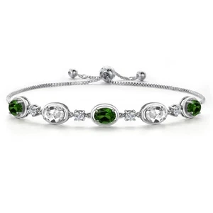 925 Sterling Silver Green Chrome Diopside and White Created Sapphire and - Picture 1 of 6