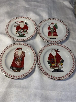 DE COLECCIÓN ~ SAKURA Juego de 4 Platos de Postre/Ensalada Debbie Mumm SANTA'S RETWEET *NUEVOS Foto 1 de 4