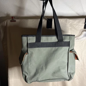 G.H. BASS & CO Heavy Canvas Tote Laptop Carry on Olive Green, Black & Orange - Picture 1 of 9