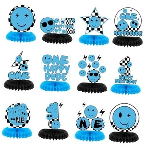 12 Pcs One Happy Dude Honeycomb Centerpiece Blue One Happy Dude 1st Birthday  - Picture 1 of 7
