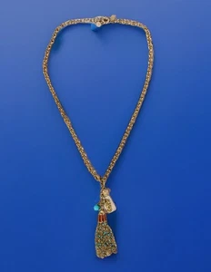 Lilly Pulitzer Tassel Seahorse Crystal Charm Lucite Gold Tone 16” Long Necklace - Picture 1 of 7