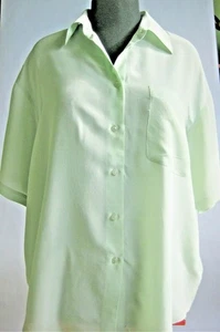 Canda Plus Size Silk Basic Shirt Blouse Button Up Plain Green S/Slv Size 18-20 - Picture 1 of 10