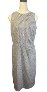 Ann Taylor Dress Womens 12 Gray Plaid Sheath Sleeveless Business Career Work - Picture 1 of 6