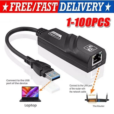 USB 3.0 Gigabit Ethernet LAN RJ45 1000Mbps Network Adapter For Windows PCMac LOT - Image 1 of 4