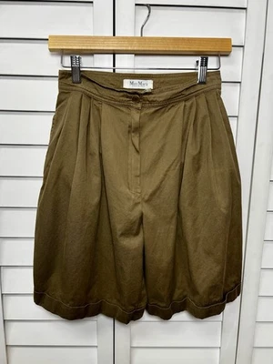 Pantalón Corto Max Mara Vintage Cintura Alta Plisado Algodón Talla 6 Caqui Foto 1 de 4