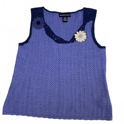 Suéter tejido púrpura vintage Y2K apliques florales TALLA S-M COTTAGE BOHO AÑOS 70 Foto 1 de 4