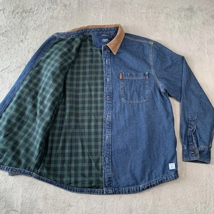 Chaps Denim Jacket Mens Large Blue Chore Overshirt Utility Worker Shirt Flannel - Picture 1 of 18