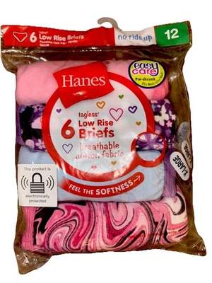 Calcinha Hanes cintura baixa algodão cuecas meninas pacote com 6 tamanho 12 - Imagem 1 de 3