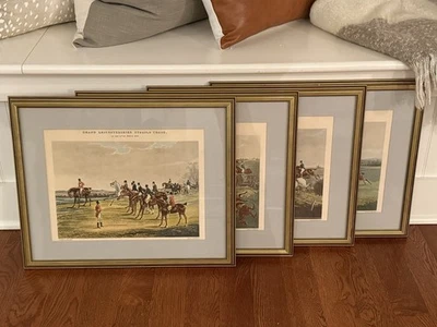 Antique Set 4 1800's Leicestershire Steeple Chase Alken Engraved Bentley Horses - Imagem 1 de 4