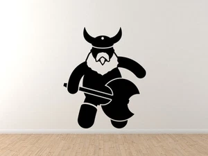Stickman medieval #4 - Hacha de batalla vikinga con casco con cuernos - calcomanía de pared de vinilo - Imagen 1 de 1