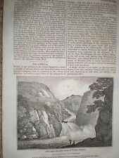 Polaphuca waterfall county Wicklow Ireland 1834 old print and article