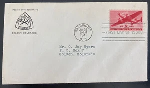 1941 Washington DC Usa First day Cover FDC to Golden Co School of Mines - Picture 1 of 2