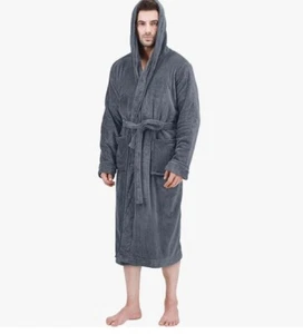 NY Threads Men’s Hooded Fleece Bathrobe – Plush, Long, Soft Spa Robe X-Large - Picture 1 of 6