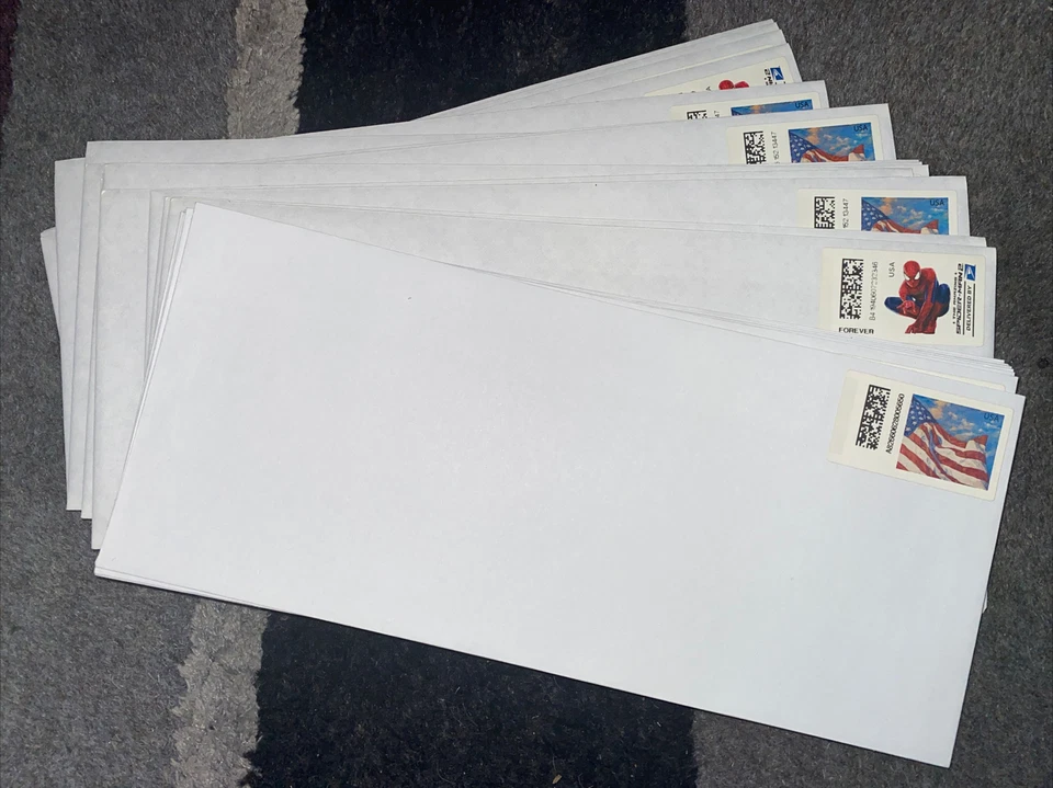125 USPS U.S. Flag Forever Stamped Security Strip Seal Envelopes - Image 1 of 3