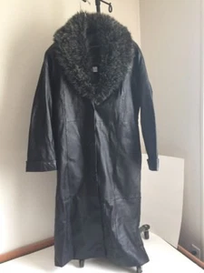Abrigo gabardina de cuero negro TERRY LEWIS revestimiento extraíble y cuello de piel sintética talla L - Imagen 1 de 12
