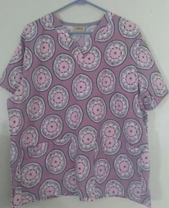 Tafford Pink and Green Circles Scrub Top Large - Picture 1 of 2