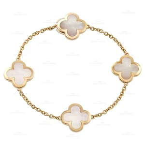 VAN CLEEF & ARPELS Pure Alhambra  Mother-of-Pearl Yellow Gold Bracelet. COA - Picture 1 of 9