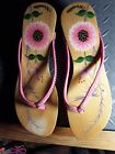 Woodies Sz 9 Hand Painted? Floral Pink Flip Flop Sandals 