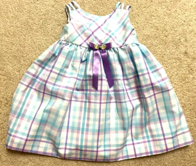 Bonnie Baby Girls Dress Lavender Blue White Plaid Sleeveless Size 18 Months - Image 1 of 4