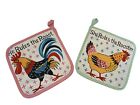 Vintage MCM Hot Pads Potholders Rooster Oven He/She Rules The Roost Set