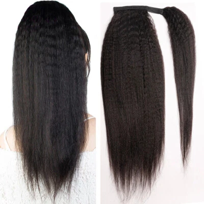 Kinky Straight Magic Stick Ponytail Straight Human Hair Clip In Extensions 8-20" - Image 1 of 4