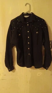 Lilia Suitty Western style Button Up Shirt Vtg 80s Black Sz Small long sleeve - Picture 1 of 9