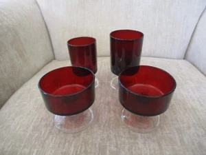 Arcoroc France Luminarc Cavalier Ruby Red 2 Sherbet & 2 Glasses 1970's Vintage - Picture 1 of 12