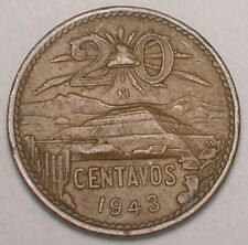 1943 Mexico Mexican 20 Centavos Sun Pyramid Coin VF