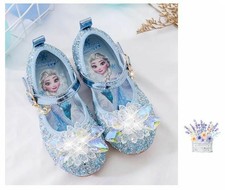 2020 Kids Girls Elsa Princess Fancy Up Party Sequin Acrylic Crystal Elsa Shoes 