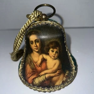 Swiss Reuge musikalische Samtglocke Weihnachtsschmuck Madonna & Kind Krippe 1977 - Bild 1 von 6
