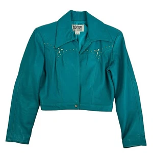 VTG Firenze Santa Barbara Turquoise Studded Beaded Genuine Leather Jacket L/S - Picture 1 of 16