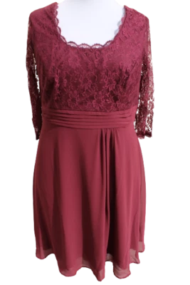 Sheego Kleid Rot große Größen Abendkleid Eventkleid 3/4Ärmel Aubergine Ballkleid - Bild 1 von 4