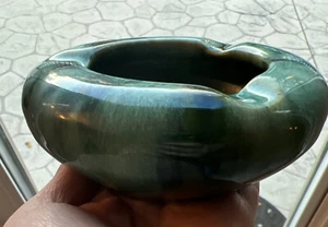 Blue Green Drip Glaze Pottery Ashtray w/ 3 Cigarette Cigar Slots ~ Vintage - Picture 1 of 7