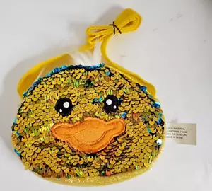 Chick Sequin Easter Change Purse Bag Yellow Blue Zip Closure (T161) - Picture 1 of 8