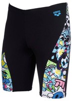 Arena Manga Men's Black Swim Practice Race Jammer Multicolor Comic Book Design 