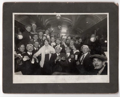  1910 New Years Eve Party on Train Car Antique Large Cabinet Card Photo - Image 1 of 2