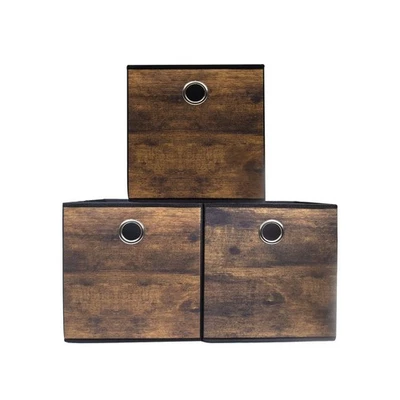 Contenedores de almacenamiento de tela espesa con grano de madera, cubos de almacenamiento plegables decorativos... Foto 1 de 4