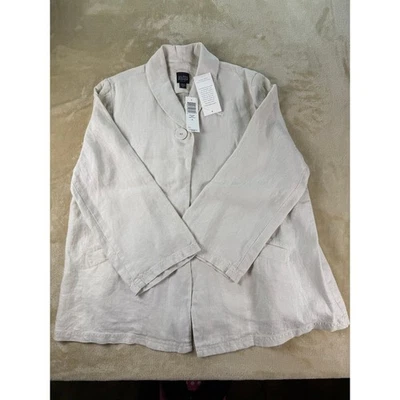 Eileen Fisher Petite Bone Linen Shawl Collar Jacket Size PL New With Tags - Image 1 of 4