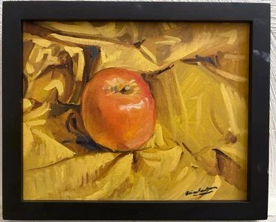 Pintura al óleo sobre lienzo enmarcada de frutas bodegones 8”x10” original firmada Foto 1 de 3