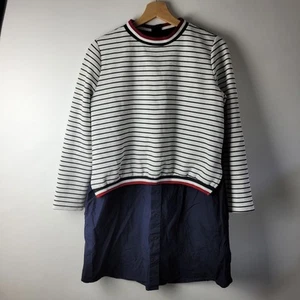 Zara Women Size M Navy Blue Shirt Layered Stripe Jumper Smart Casual Relaxed - Picture 1 of 12