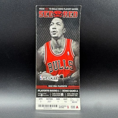 DERRICK ROSE *TRAGIC ACL INJURY* FULL TICKET, CHICAGO BULLS VS. 76ERS PLAYOFFS - Image 1 of 3
