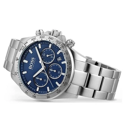 New HUGO BOSS Hero HB1513755 Blue Dial Stainless Steel Silver Men Fashion Watch - Image 1 of 4