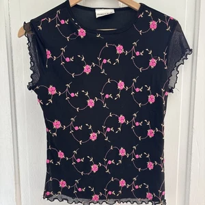 Vintage Y2k 90s Fashion Bug Top S Mesh Salate Hem Embroidered Fairy Whimsigoth - Bild 1 von 11