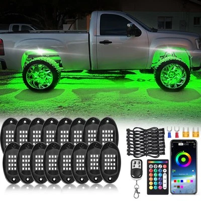 16Pods RGB LED Rock Lights Kit with APP/RF Remote Control, Car Underglow Ligh... - Image 1 of 4